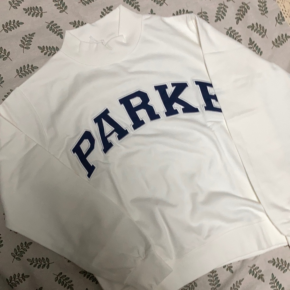 Retro Collegiate Mock Neck sweatshirt in white by Parke size small/ medium